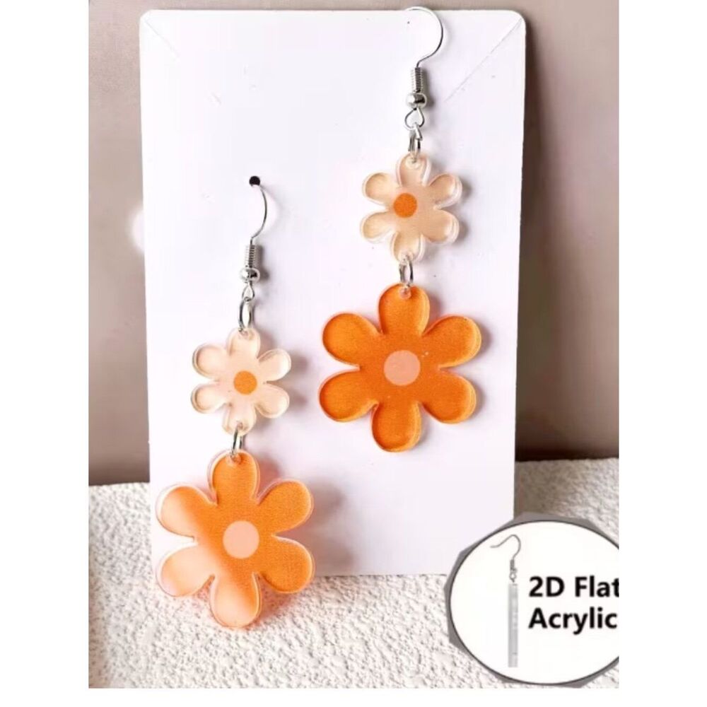 Orange Daisy Acrylic Earrings Get Ready for Spring and Summer Playful Florals - Picture 3 of 3